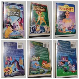 Lot of 3 vintage Walt Disney VHs Pocahontas, Sleeping Beauty and Bambi